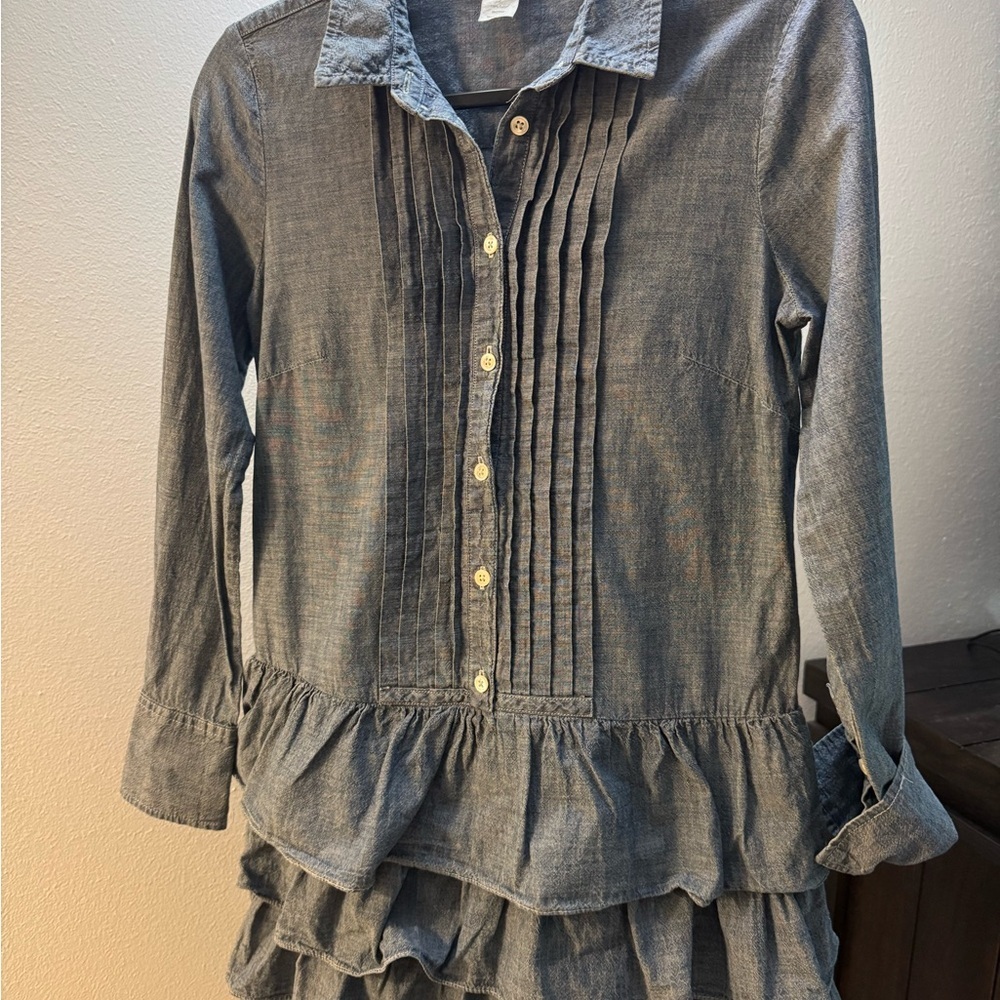 J. Crew Blue Kids Button Down Shirt with Ruffles - Picture 2 of 7
